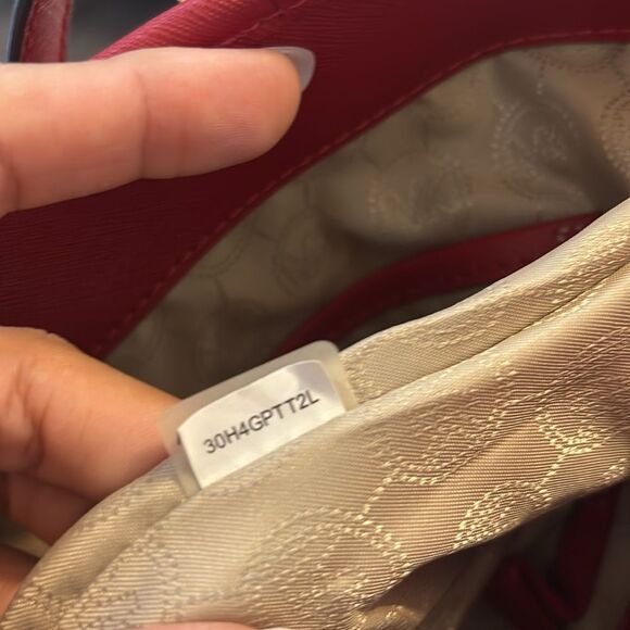 Michael Kors Leather Snap Pocket Tote Red Handbag - Picture 11 of 16